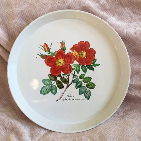 Decorative Metal Tray Roses 12 in Country Cottage - Picture 1 of 7